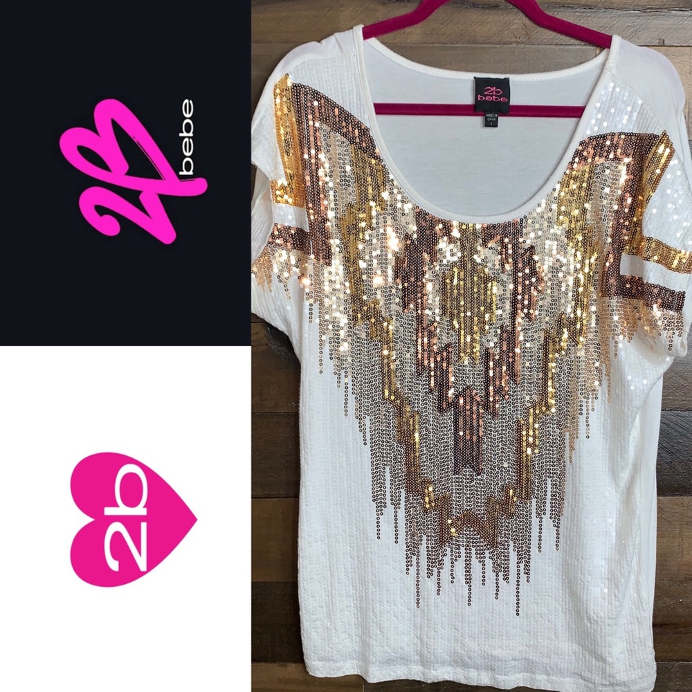 EUC 2B Bebe sequin Top Sz L